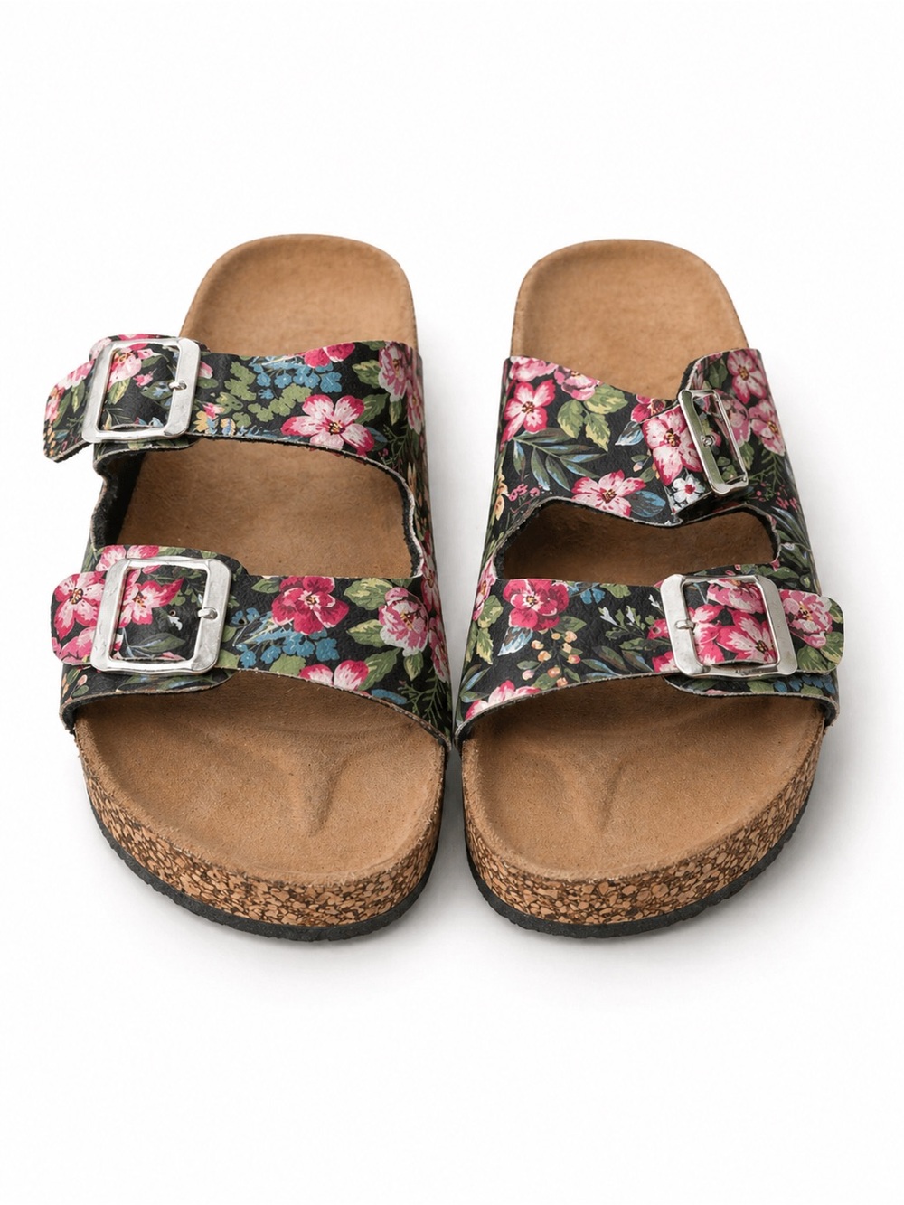 Floral Double Buckle Comfort Slide Sandals Women's Size 10 Birkenstock Inspired - Picture 3 of 7